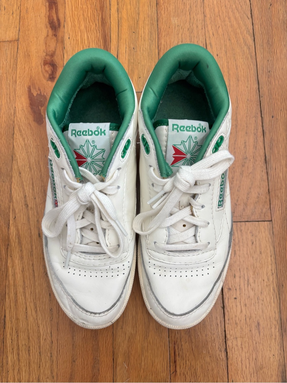 Reebok Kids White Sneakers with Green Trim
